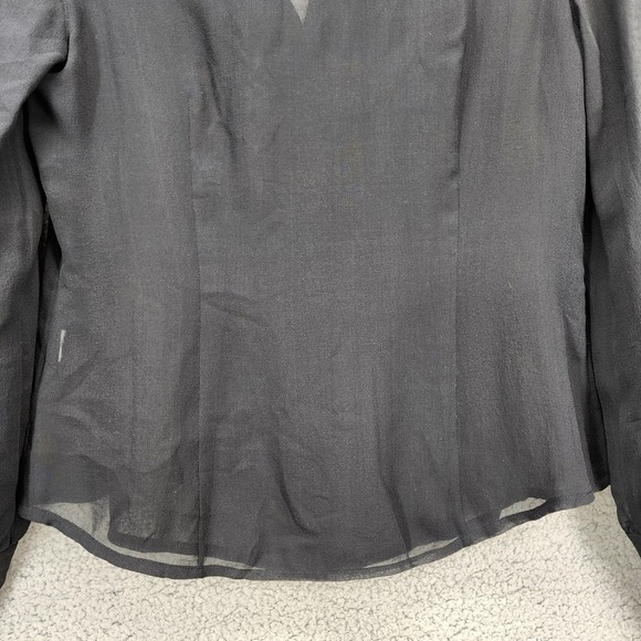 Banana Republic Sheer Pleated Neck Tie Long Sleeve Button Up Shirt Blouse Top XS - Picture 10 of 11